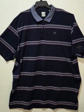 Callaway Men's Opti-Dri 3XLT Navy/Gray Short Sleeve Polo Blue & Pink Stripes